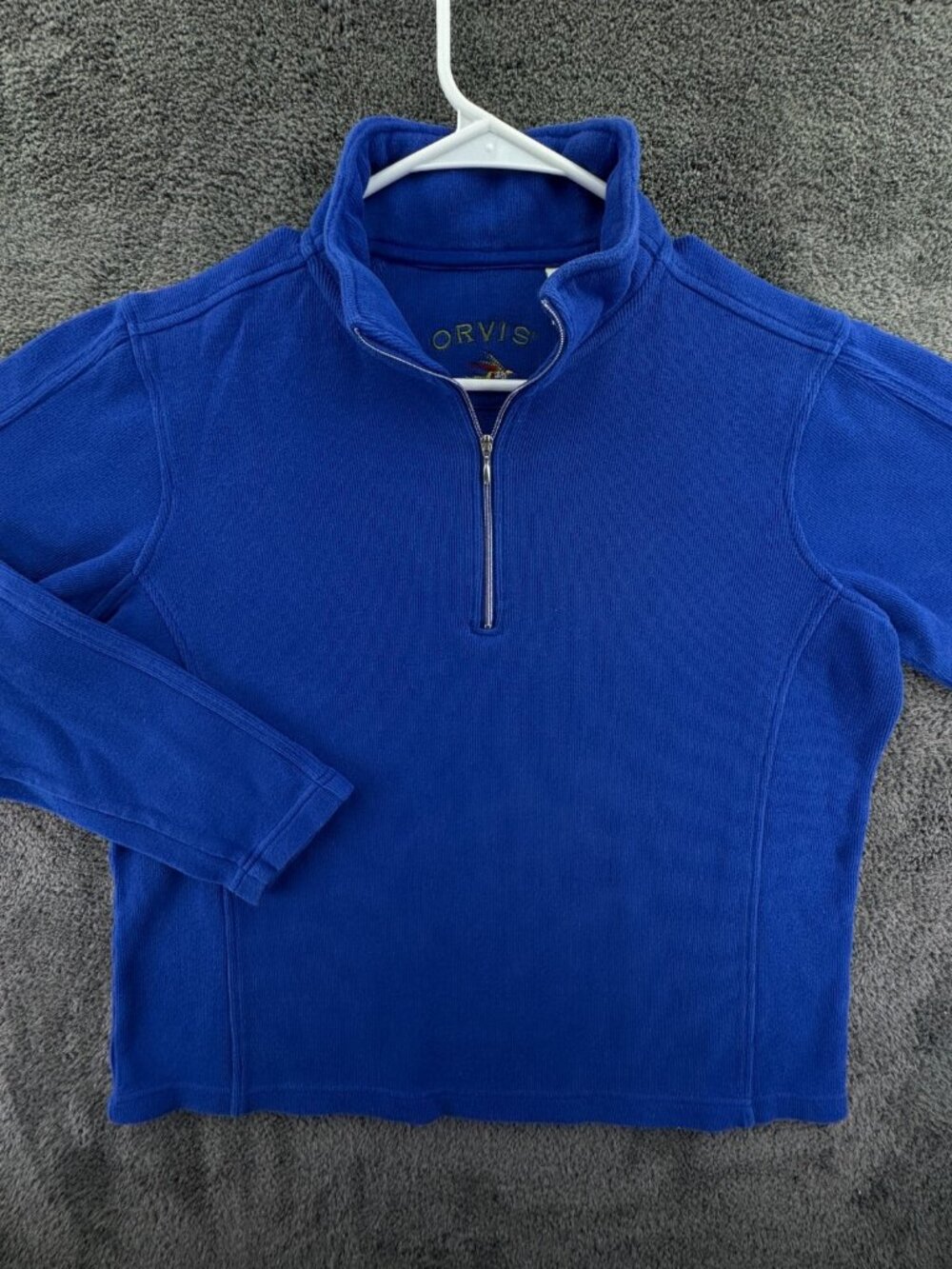 Orvis Women Sweater Large Blue 1/4 Zip Cotton Pullover Top Casual Knit Outdoors